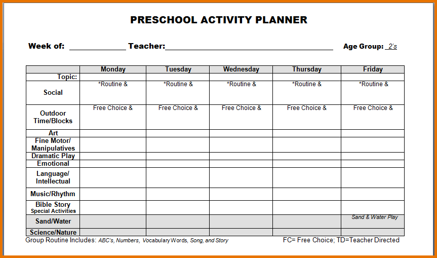 pre k lesson plan templates