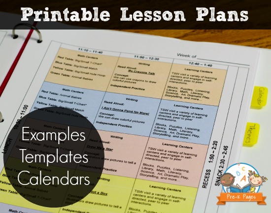 pre kindergarten lesson plan template