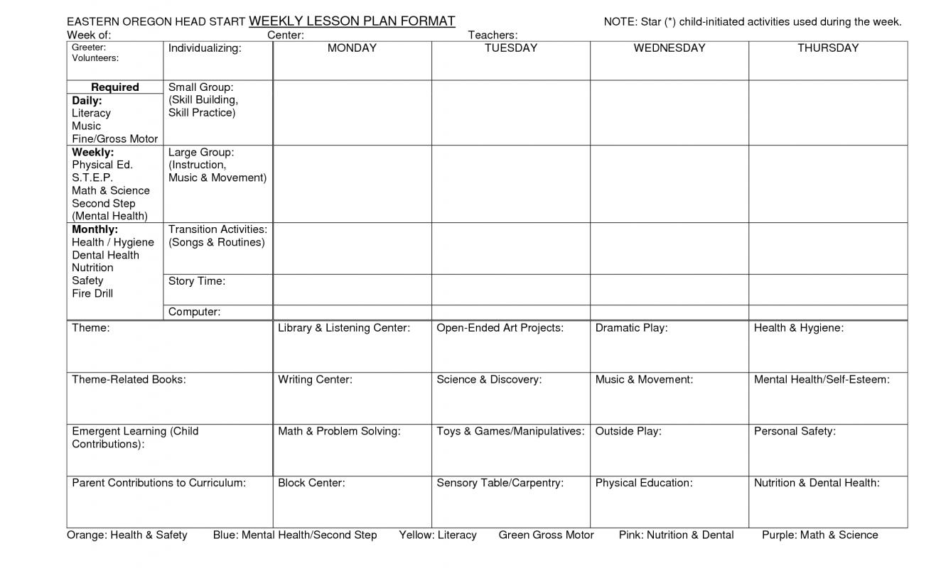 pre kindergarten lesson plan template