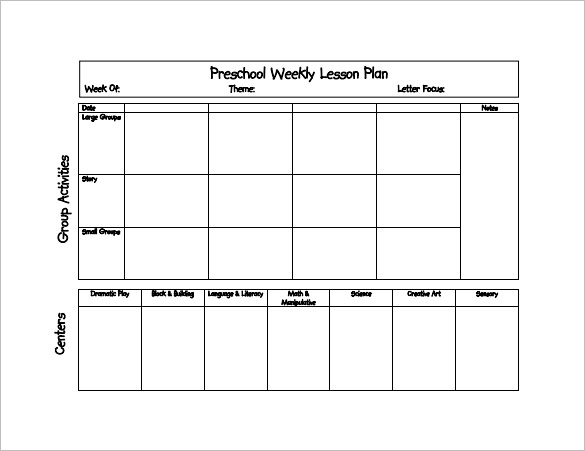 Free Blank Weekly Lesson Plan Template Pdf