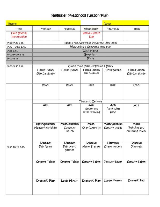 preschool lesson plan template