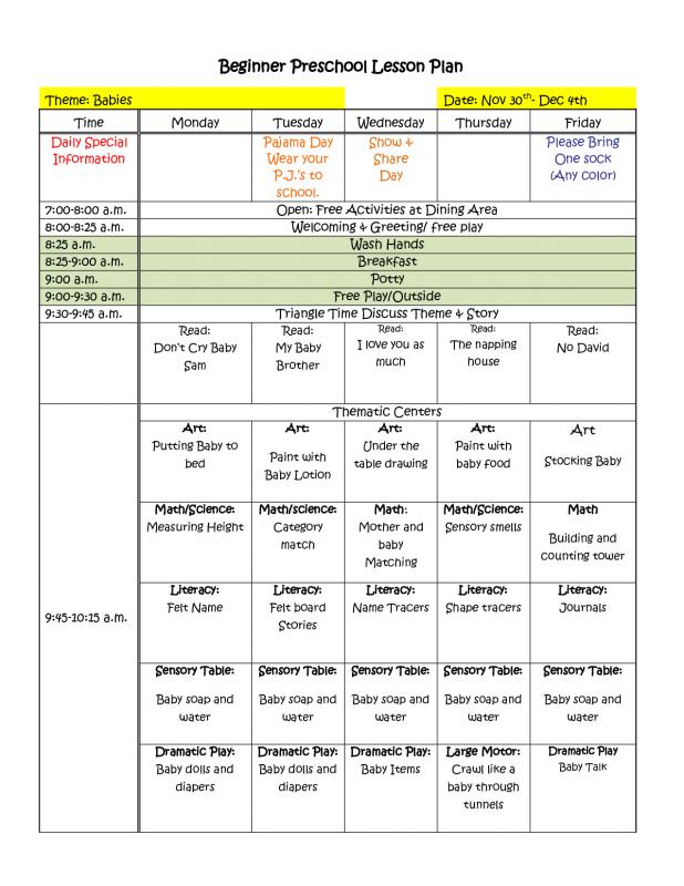 preschool lesson plan template