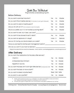 printable birth plan content birth plan