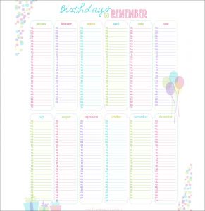 printable birthday calendar birthday printable calendar