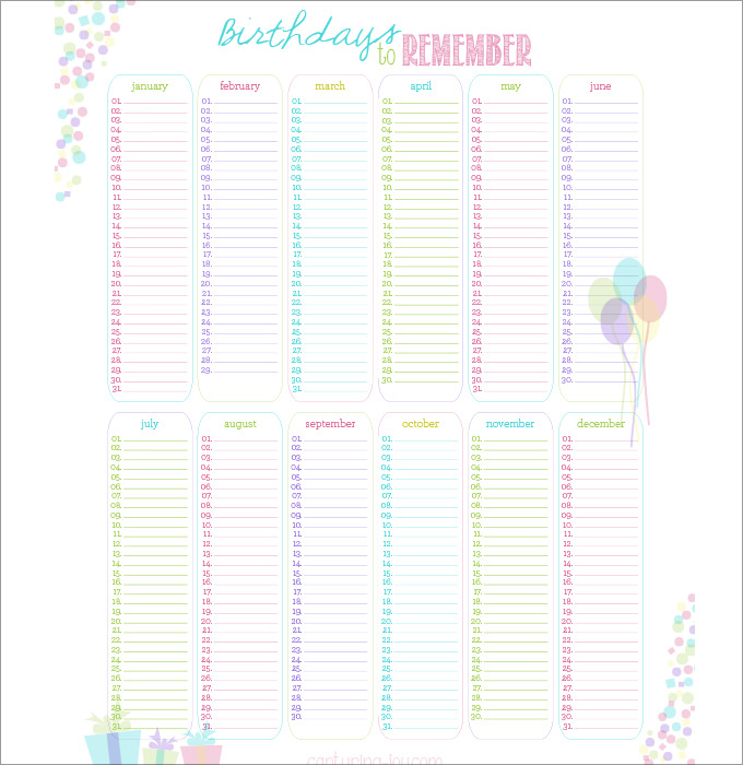 printable birthday calendar