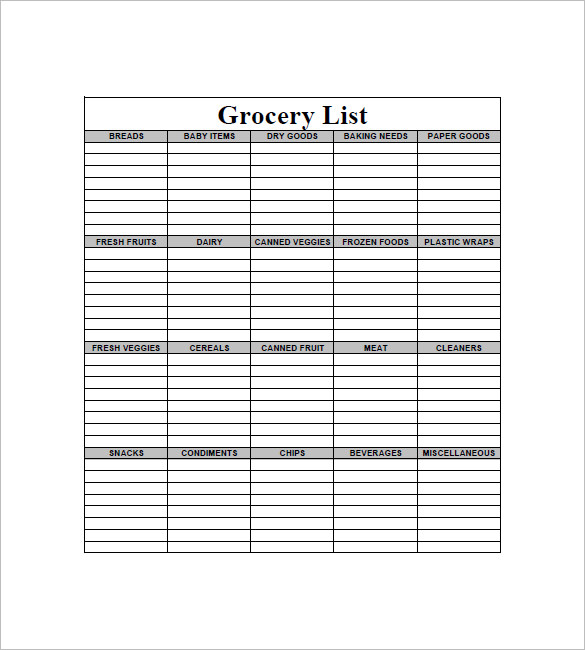 printable blank grocery list