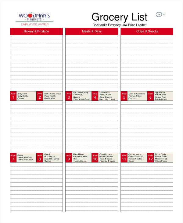 printable blank grocery list