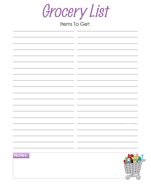 printable blank grocery list