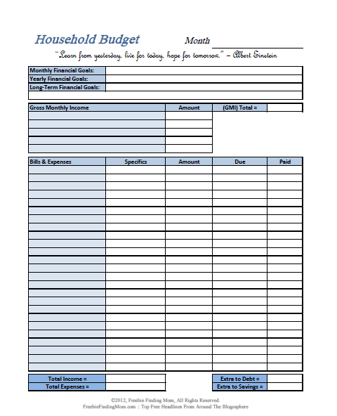 printable budget worksheet pdf