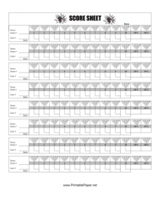 printable college ruled paper bowling score sheet