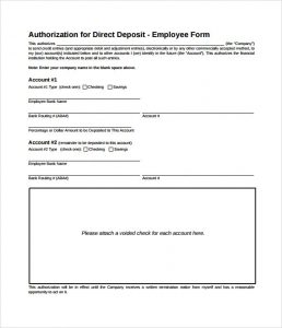 printable direct deposit form authorization for direct deposit