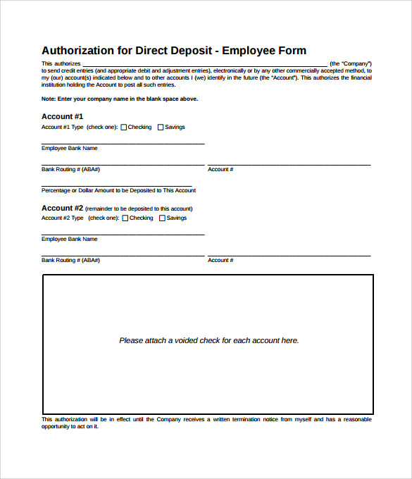 Printable Direct Deposit Form Template Business
