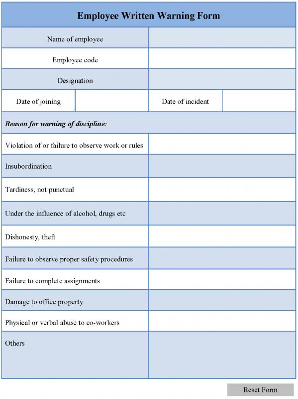 printable employee warning form