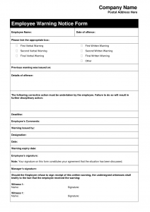 printable employee warning form employee written warning template