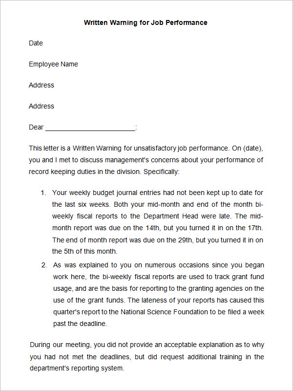 Printable Employee Warning Form | Template Business