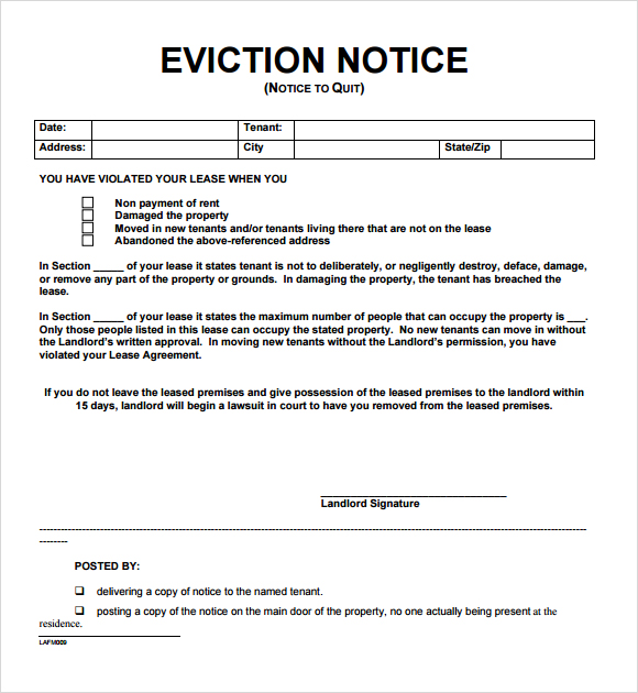 Printable Eviction Notice Template Business