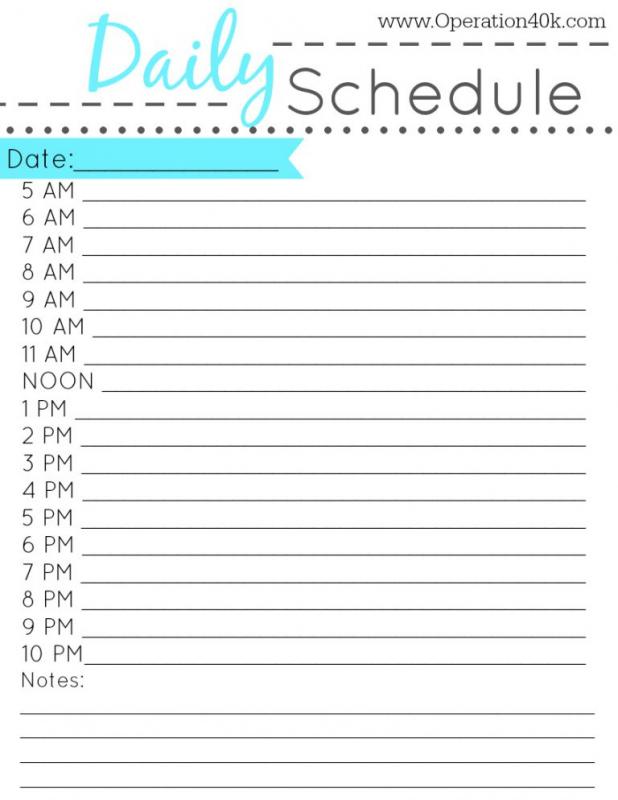 printable hourly schedule template business