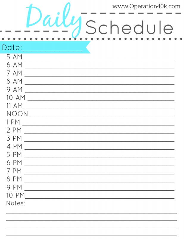 Printable Hourly Schedule Template Business