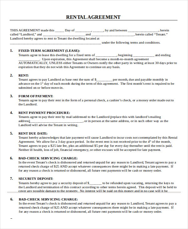 printable lease agreement template business