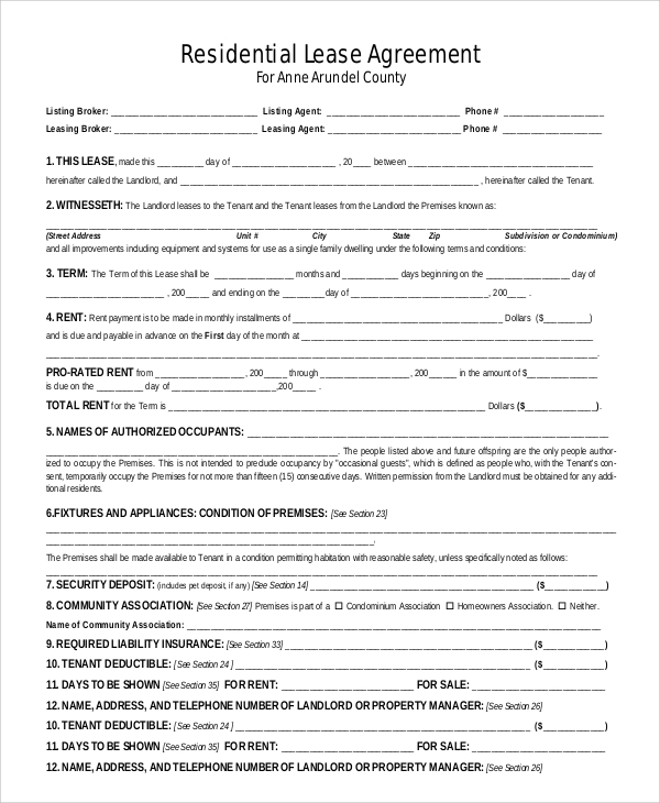 Basic Residential Lease Agreement Printable