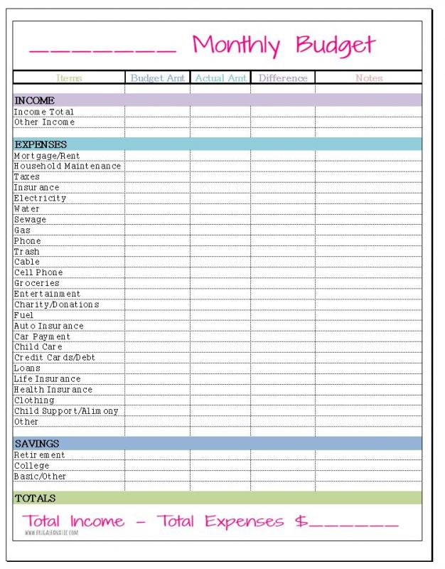 printable monthly budget template