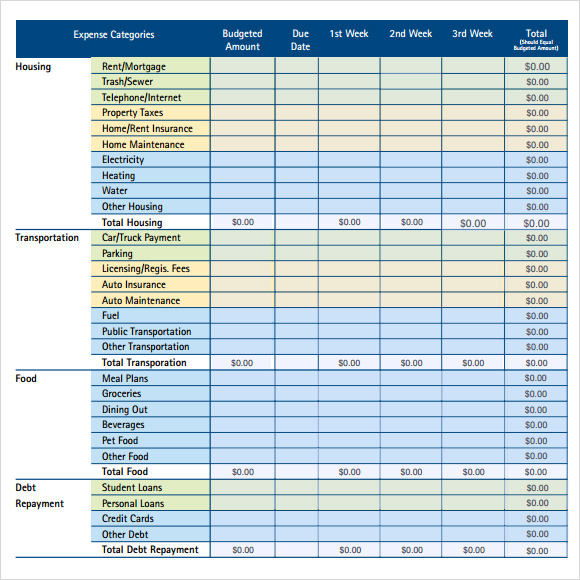 printable monthly budget template