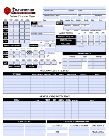 Printable Pathfinder Character Sheet | Template Business