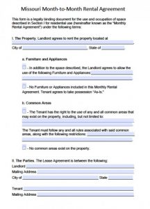 printable rental agreement missouri month to month rental agreement x