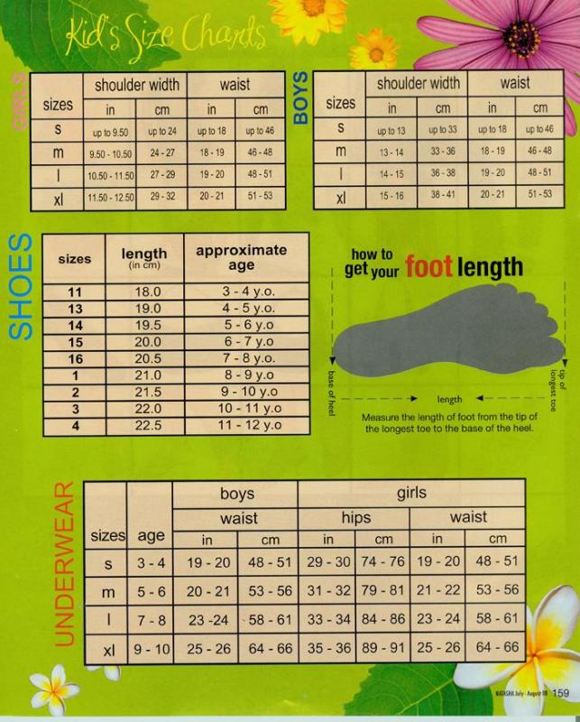 printable shoe size chart