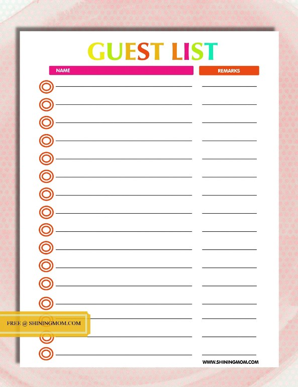 free printable wedding planner guest list