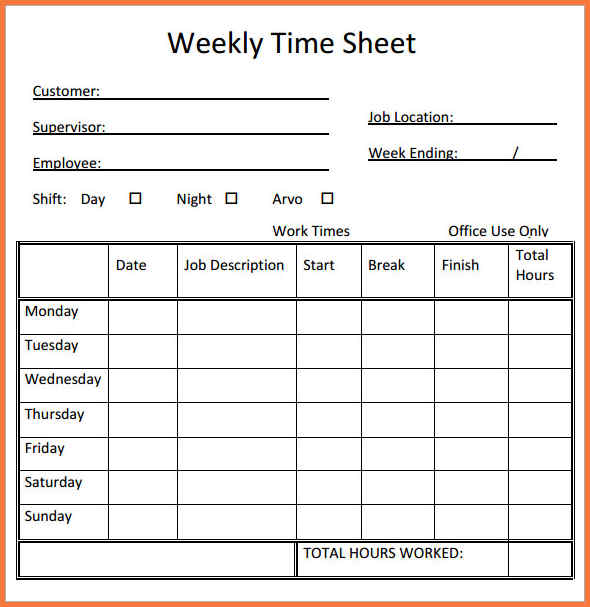 Printable Weekly Time Sheets