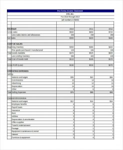 pro forma income statement template pro forma income statement template excel