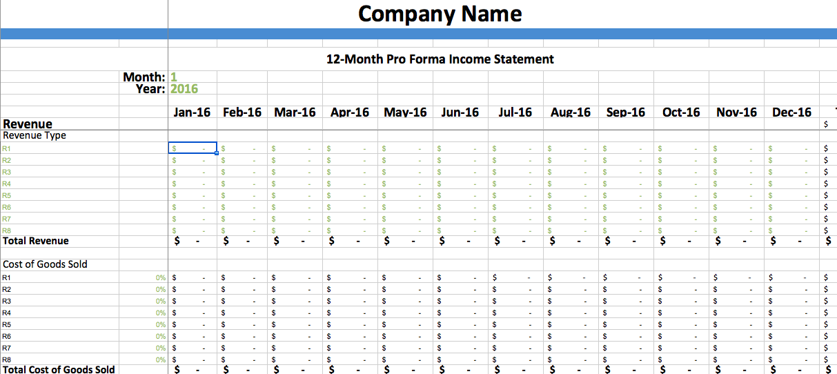 pro forma income statement template