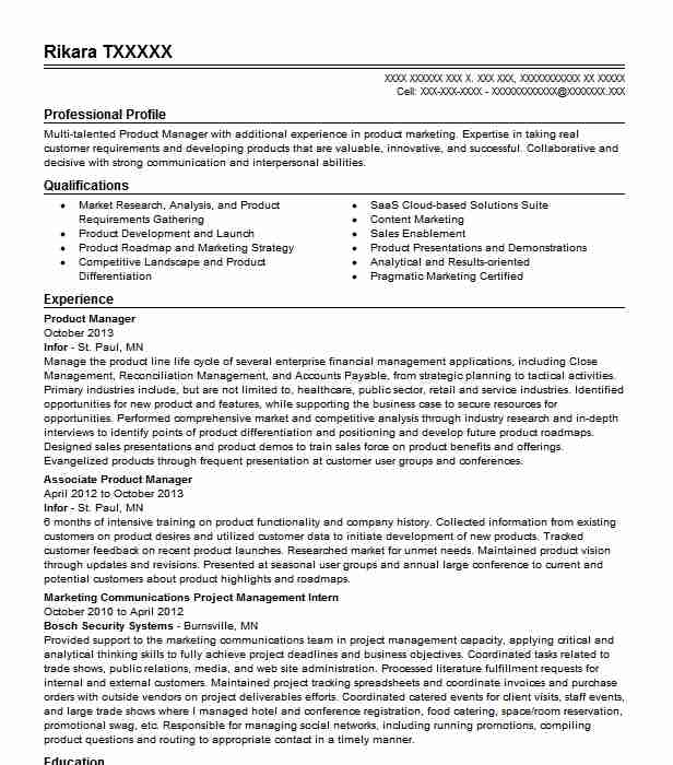 product manager resume template