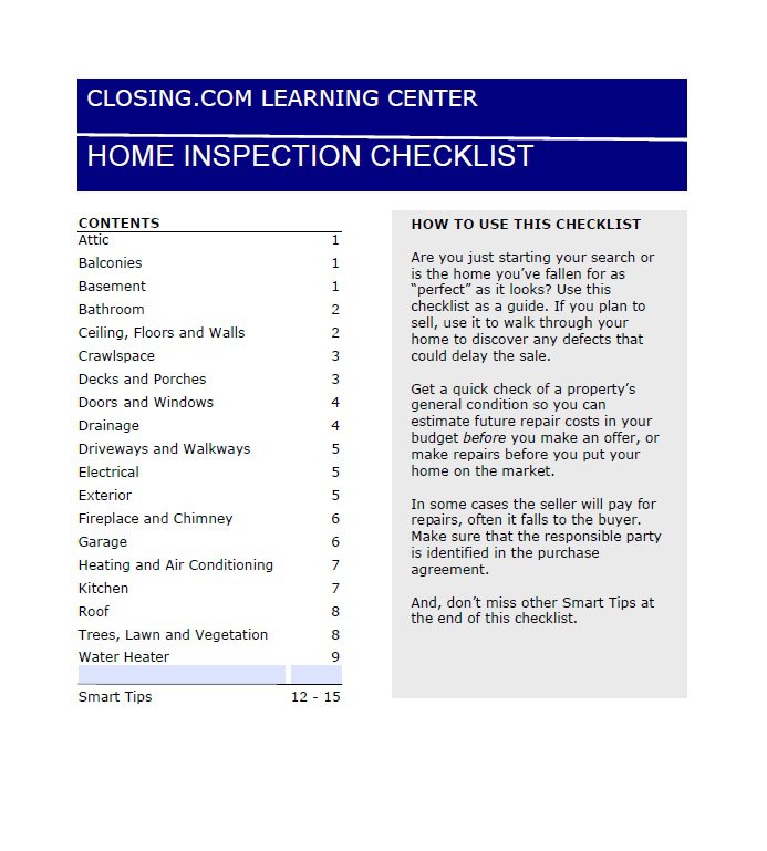 professional home inspection checklist