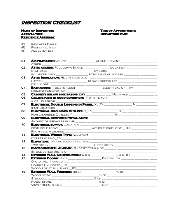 professional home inspection checklist