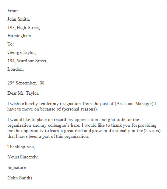 professional letter of resignation