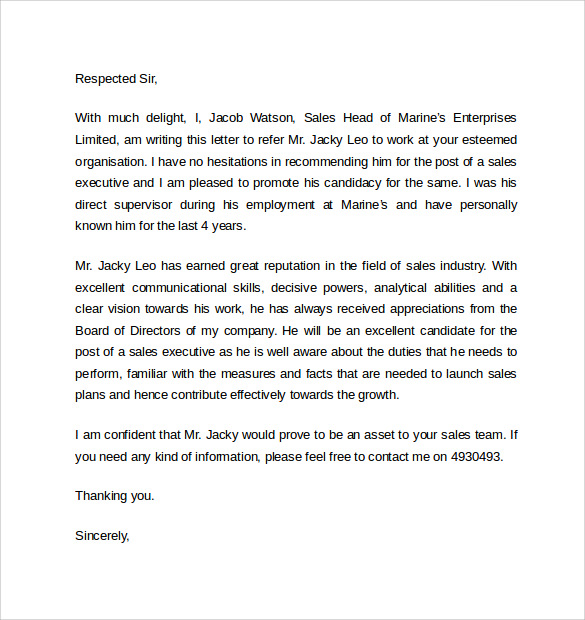 professional reference letter template