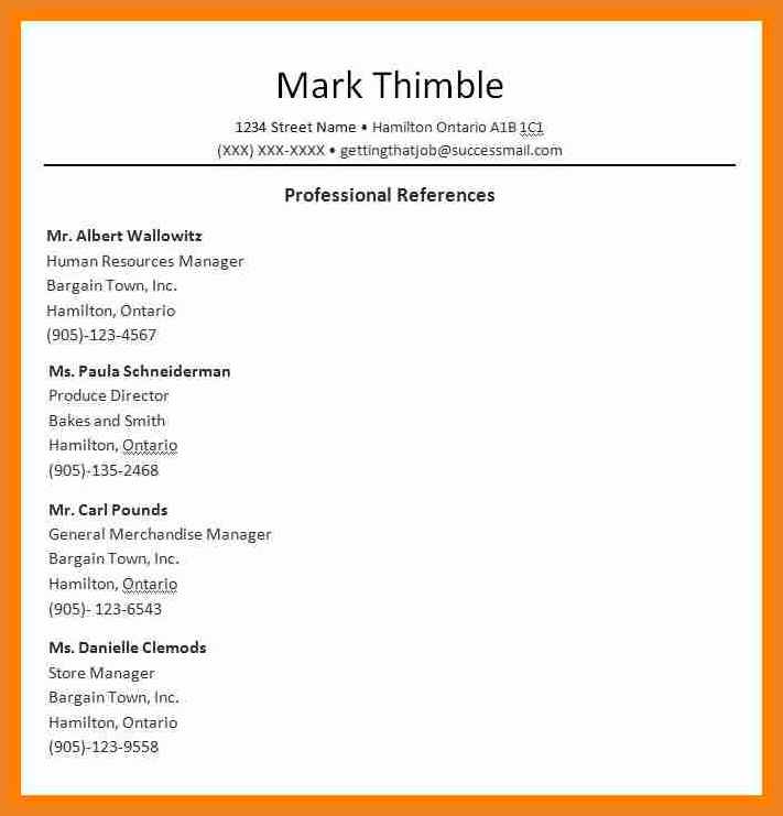 Professional Reference List Template Word Template Business