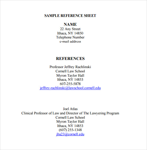 professional reference list template word