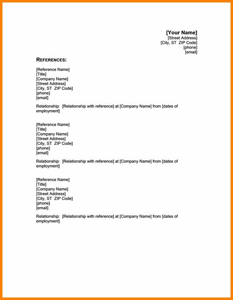 professional references template