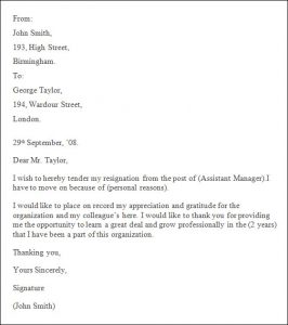 professional resignation letter sample professional resignation letter