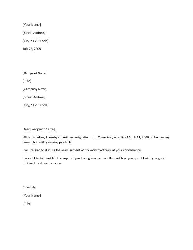 professional resignation letter sample