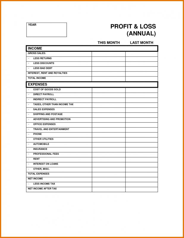 profit and loss form