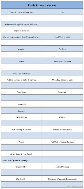 profit and loss statement form