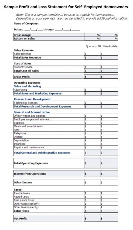 profit and loss statement self employed