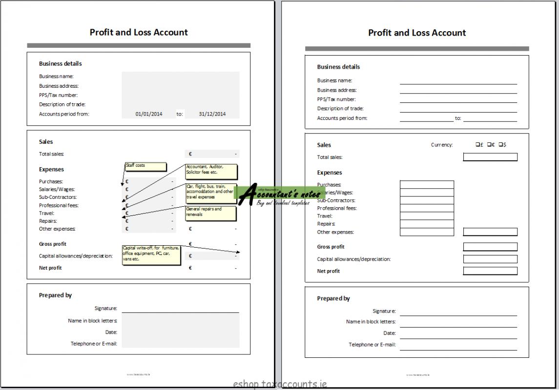 profit and loss template excel