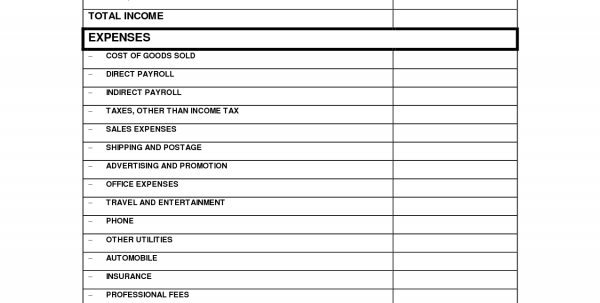 profit and loss template for self employed