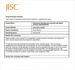 progress report example progress report template short