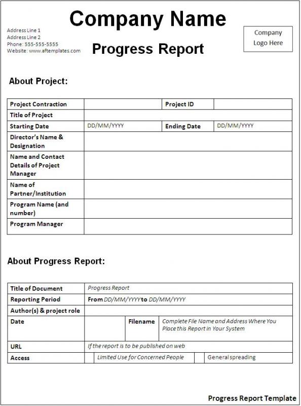 Progress Report Example Template Business